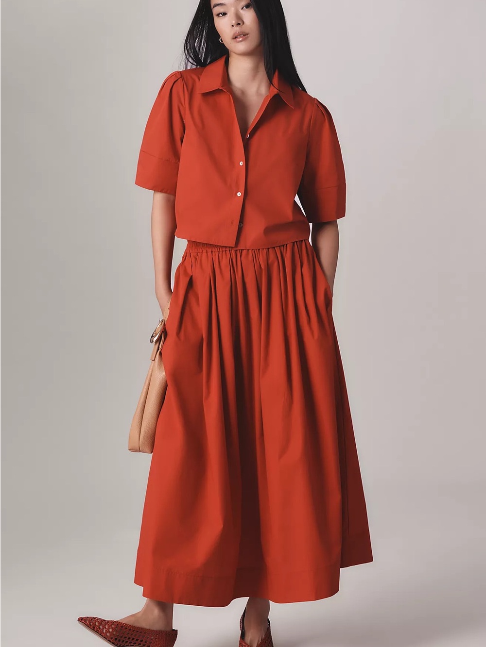 Maeve Anthropologie Red Maxi Skirt NWT Medium Elastic Waist Pockets - Picture 3 of 15